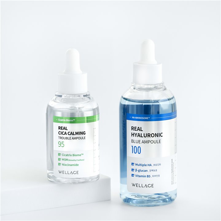 Wellage Real Hyaluronic Blue 100 Ampoule 100ml Real Cica Calming 95 Trouble Ampoule 50ml 2-piece set
